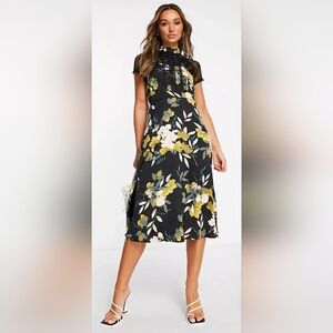 Bohme Black Floral Midi Dress